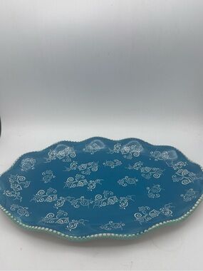 Temptations Blue Floral Lace Scalloped Edged serving platter  Tray 14x10”
